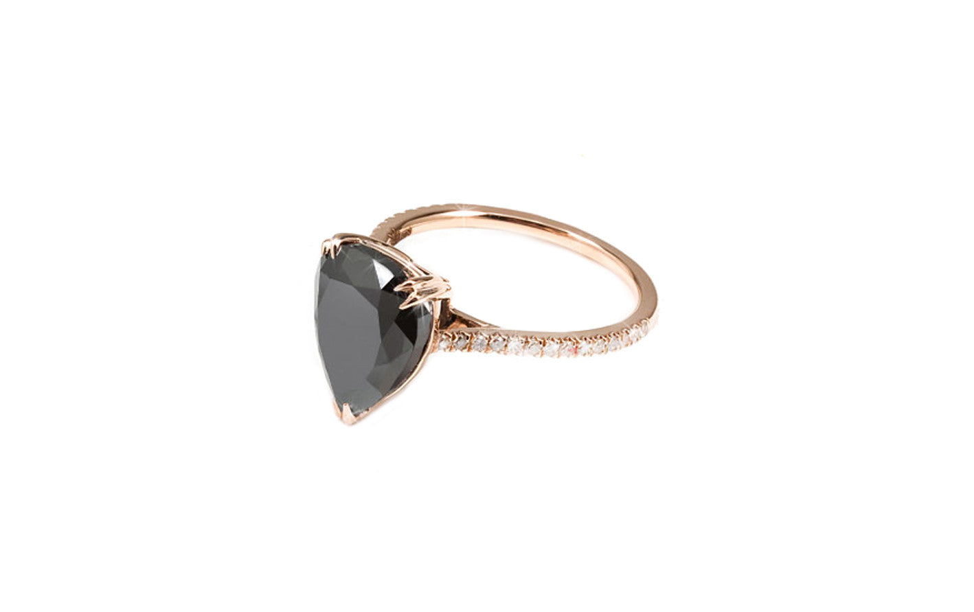 14K Rose Gold Black Diamond Pear Shaped Ring